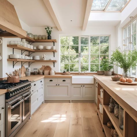 Smart Kitchen Layout, Minimalist Country Kitchen, U Shaped Cottage Kitchen, Unique Renovation Ideas, Unusual Shaped Kitchens, Wide U Shaped Kitchen, Farmhouse Kitchen Extension, Scandinavian Rustic Kitchen, Weird Shaped Kitchen