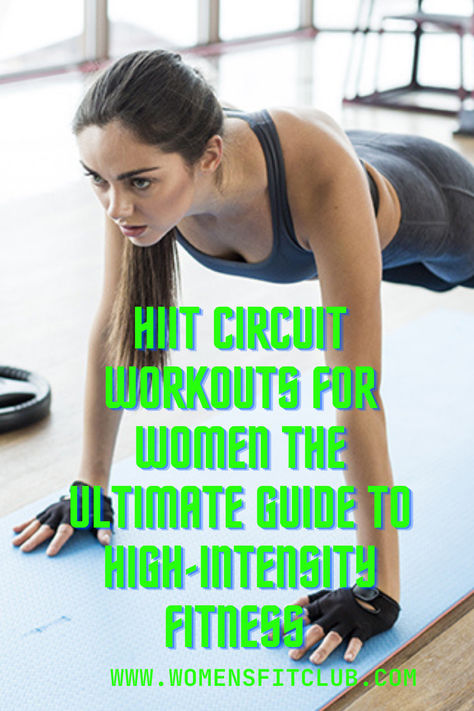 Dynamic image of a woman performing a high-energy HIIT circuit workout at home, including exercises like jumping jacks, burpees, and mountain climbers. The setup features a yoga mat and water bottle, emphasizing cardio, strength, and quick results. Circuit Workouts At The Gym, Easy Hiit Workout At Home, Hiit Circuit Workout Gym, Athletic Conditioning Workouts, 45 Minute Hiit Workout, Circuit Workout With Weights, Hit Workouts For Women, Core Circuit Workout, Hiit Circuit Workout