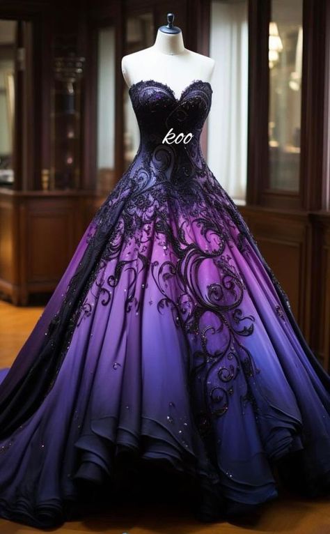 Black Wedding Gowns, Purple Wedding Dress, Stunning Prom Dresses, Prom Dress Inspiration, Fantasy Gowns, Pretty Prom Dresses, Fairytale Dress, Black Wedding Dresses, Fantasy Dress