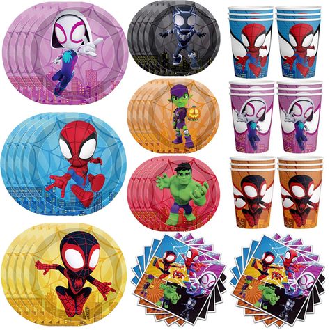 PRICES MAY VARY. 【Spidey Birthday Party Supplies】- 60pcs paper plates which mix six design; 30pcs paper cups which mix three design; and 30pcs 6.5”* 6.5”paper napkins. pefect for spidey friends birthday party. 【High Quality Material】- This spidey plates and napkins cups set are made of high quality paper, heat resistant and durable. The graphic is beautifully printed and fade resistant, bringing you a truck birthday party decorations. 【Unique Design】- The vivid prints and bright colors of party Spiderman And Friends Birthday, Spidey Themed Birthday Party, Spidey Friends Birthday, Spidey And Friends Party, Spidey Birthday Party, Spider Birthday Party, Spiderman Birthday Party Ideas, Spidey Party, Spidey Birthday