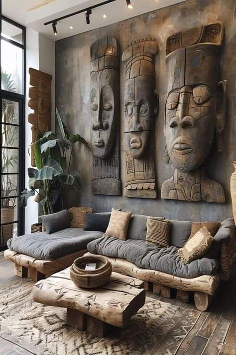 African Interior Design, African Inspired Decor, African Interior, Afrikaanse Kunst, African Home Decor, African Decor, Wooden Art, Dream House Decor, Dream Home Design