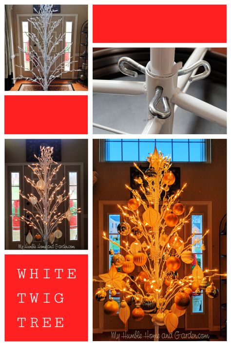 White Twig Tree - Unique How To Decorating Idea.  Have you seen the white twig trees in the department store or big box stores?  Here's a decorating idea for those!  #twigtree #Christmastree #tree #Christmas #decor #decorate #Christmasdecor White Twig Christmas Tree, White Twig Tree, Twig Christmas Tree, Tree Deck, Humble Home, Twig Tree, Pre Lit Christmas Tree, White Ornaments, Box Store