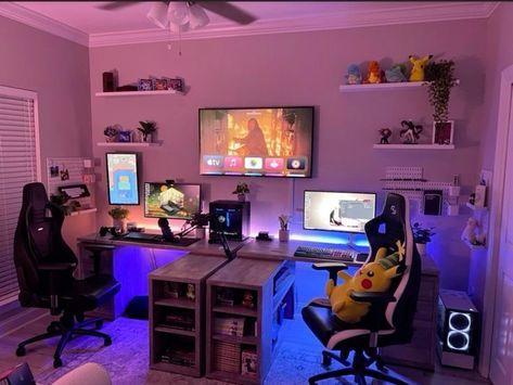 Couple Gaming Room Setup, Games Room Inspiration, Small Game Rooms, Couple Room, Gaming Room Ideas, Computer Gaming Room, Gamer Room Decor, Game Room Ideas, Office Games