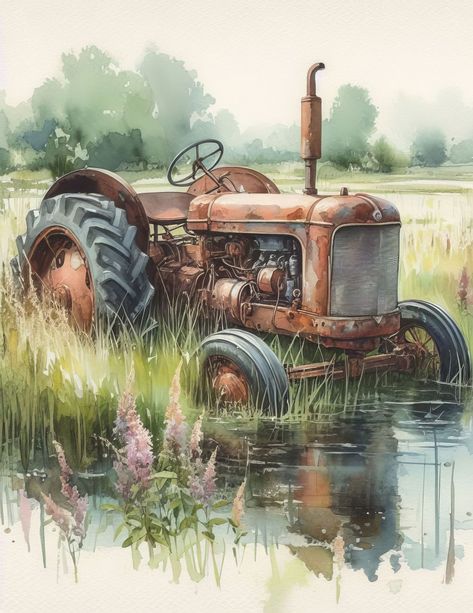 Rusty Old Tractor 10 High Res Watercolor Jpgs for Junk Journaling, Scrapbooking, Paper Crafts, Digital Download, Clip Art - Etsy Vintage Landscape Paintings, Tractor Drawing, Decorative Painting Projects, Tractor Art, Farm Images, Automobile Advertising, Farm Paintings, Old Tractor, Scrapbooking Paper Crafts