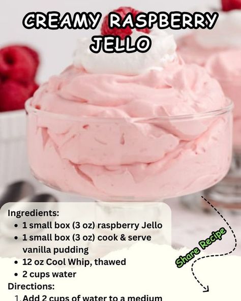 Cook all food Creamy Jello, Jello Pudding Desserts, Jello Parfait, Raspberry Jello, Jello Flavors, Cool Whip Desserts, Jello Dessert Recipes, Low Fat Desserts, Low Calorie Recipes Dessert