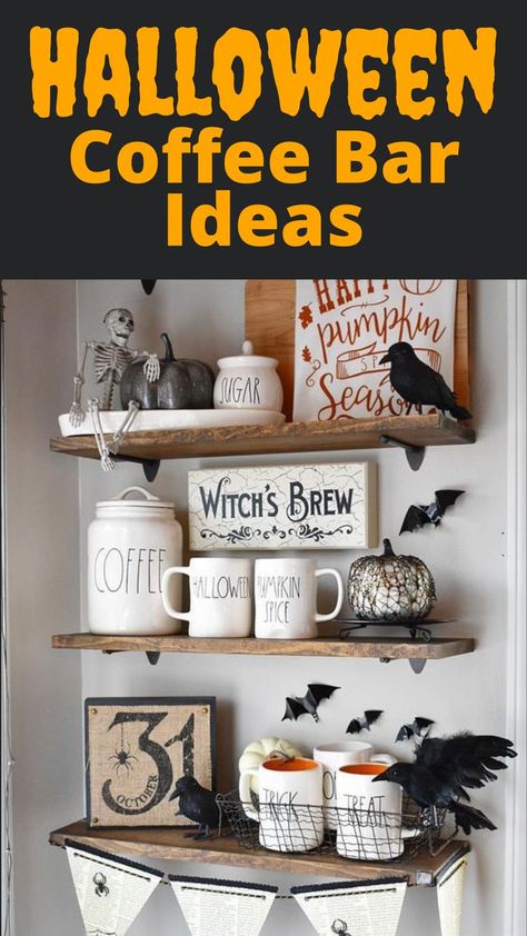 Halloween Coffee Bar, Halloween Themed Drinks, Restaurant Table Design, Best French Press, Coffee Cup Crafts, Diy Coffee Station, Coffee Bar Station, Coffee Bar Design, Home Coffee Stations