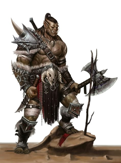 Male Orc Barbarian - Pathfinder PFRPG DND D&D d20 fantasy Half Orc Barbarian, Barbarian Dnd, Orc Warrior, Half Orc, Dnd Races, Heroic Fantasy, Fantasy Races, Dungeons And Dragons Characters, Rpg Characters