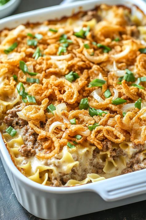 Beef French Onion Casserole, Ground Burger Recipes, Onion Beef Casserole, French Onion Beef Casserole, Meat Casseroles, French Onion Casserole, French Onion Beef, Hamburger Meals, Onion Casserole