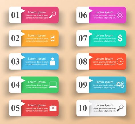 Infographic design. list of 10 items. Pr... | Premium Vector #Freepik #vector #infographic #banner #ribbon #business Product List Design, List Design Ideas, List Website, Table Template, Career Vision Board, List Design, Product List, Creative Illustration, Flow Chart