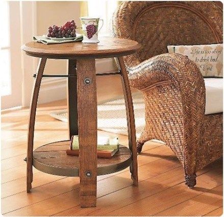 wine barrel end table wine enthusiast Wine Barrel End Table, Barrel End Table, Whiskey Barrel Coffee Table, Stave Projects, Wine Barrel Art, Whiskey Barrel Ideas, Whiskey Barrel Table, Wine Barrel Crafts, Wine Barrel Decor