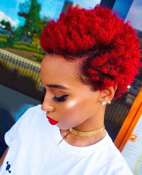 Red afro love | Black Beauty Bombshells | Hair, Beauty, Food, Travel & Lifestyle Afro Hair Red, Red Afro, Short Dyed Hair, Temporary Hair Dye, Natural Hair Short Cuts, Black Hair Dye, Tapered Haircut, Short Hair Black, Cute Short Haircuts