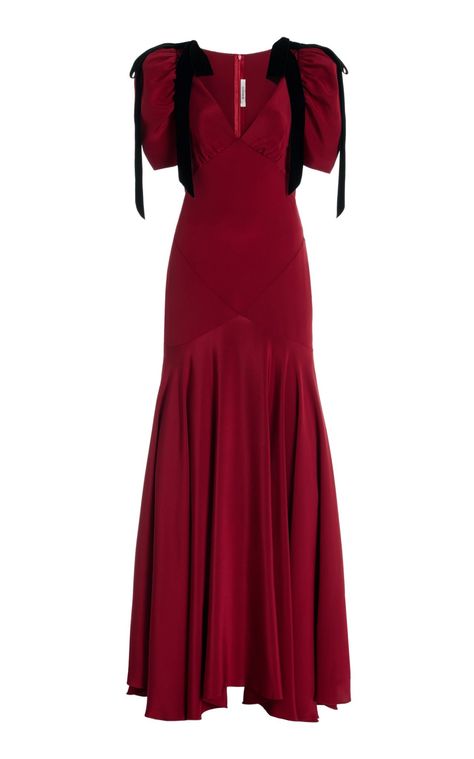 Black And Maroon Bridesmaid Dresses, The School For Good And Evil Dresses, Layered Long Dress Outfit, Ribbon Detail Dress, Black And Burgundy Dress, The Vampire Wife Dress, Burgundy Holiday Dress, Red Dress With Bow, Elegant Velvet Dress