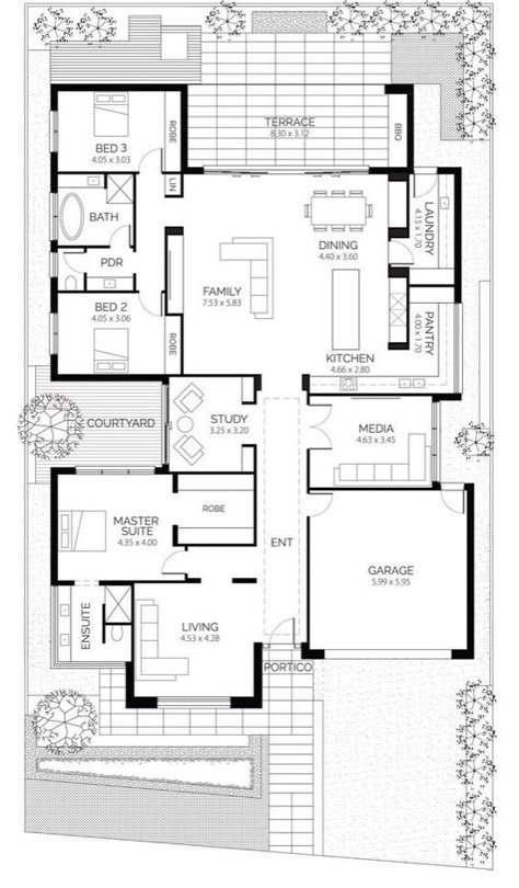 10 Marla House Design, Farmhouse Elevation, 2d House Plan, House Plan Drawing, Plans Interior Design, Plan Interior Design, House Plans Australia, 3d Floor Plans, Small House Layout