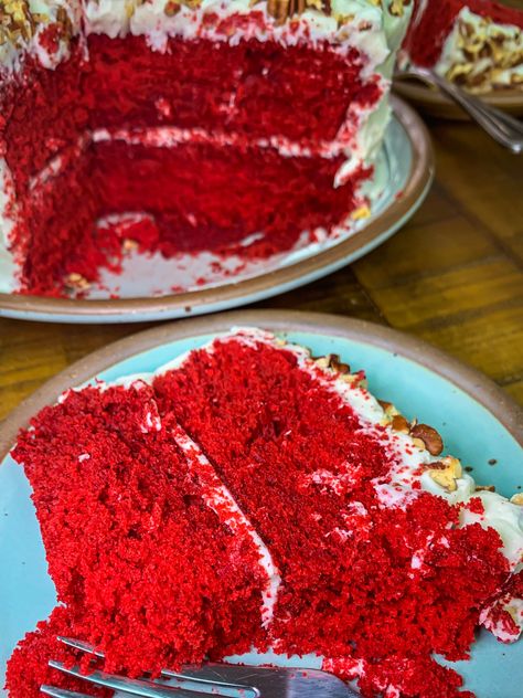 Red Velvet Cake With Buttermilk, Grandmas Red Velvet Cake, Red Velvet Cake With Cake Flour, Southern Living Red Velvet Cake, Southern Red Velvet Cake From Scratch, Red Velvet Cake With Pecans, Old Fashioned Red Velvet Cake Recipe, Easy Red Velvet Cake Recipe, Red Velvet Cake Recipe Easy