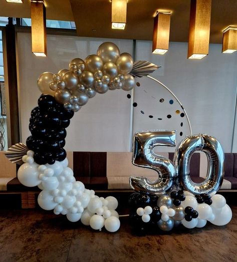 #birthdaydecor #partyplanning #celebrationideas #eventdecor #birthdayparty #decorinspiration #DIYdecor #partydecorations #birthdayfun #festivedecor 60 Balloon Arch, 50 Balloon Arch, Great Gatsby Balloon Decor, 50 Balloon Decorations, 50th Balloon Arch, 50th Birthday Ideas For Women Decorations Centerpieces, 70th Birthday Party Ideas For Mom, Balloon Decorations Diy Tutorials, Pink Birthday Decorations