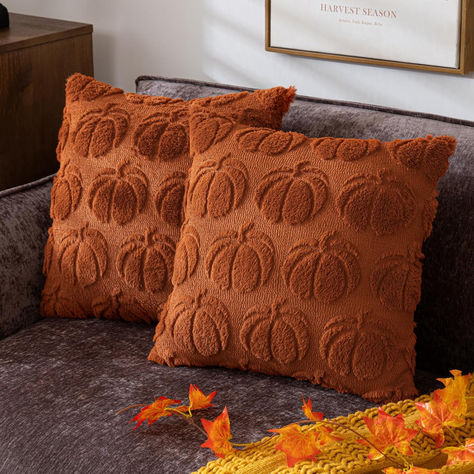 Pumpkin Fall Decorative Throw Pillow Covers 18"x18", Set of 2 Rust Red Soft Faux Fur Pillow Covers for Autumn Harvest, Fluffy Plush Accent Pillow Cases for Farmhouse Couch Cushion Covers Pumpkin Fall, Soft Plush, Throw Pillow Covers, Faux Fur, Throw Pillow, Pillow Cases, Pillow Covers, Couch, Pillows