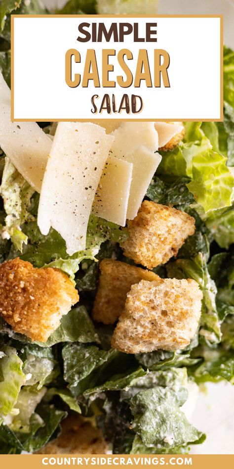 Try this simple caesar salad along with your next meal. There is something about the cold, crisp Romaine lettuce and that tangy Parmesan dressing that is so refreshing! While this simple Caesar salad may not be authentic, it is utterly delicious and so easy to whip up! This recipe uses everyday ingredients – no anchovies here! – most of which you probably already have on hand. And I replaced the mayo with plain Greek yogurt to lighten up the calories and sneak in a hearty punch of protein! Easy Caesar Salad Recipe, Simple Caesar Salad, Ceaser Salad Ideas, Easy Ceasar Salad, Cesar Salad Recipe, Classic Caesar Salad, Caesar Salad Recipe, Vegetable Side Dishes Recipes, Yummy Salad Recipes