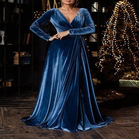 V-Neck Retro Velvet Long Sleeve Dress Velvet Dresses Outfit, Velvet Long Sleeve Dress, Dress Online Shopping, Wedding Dresses High Low, Partywear Dresses, Eid Outfits, Long Sleeve Velvet Dress, Dinner Dress Classy, Simple Prom Dress