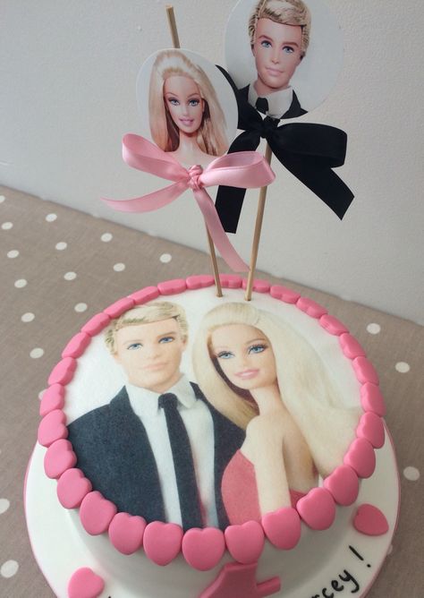 Barbie & Ken birthday photo cake Ken Birthday Cake, Barbie And Ken Cake, Ken Cake, Barbie Cake Designs, Barbie Bday, Barbie Cake, Barbie Ken, Bday Cake, Bach Party