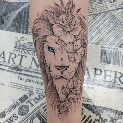 15+ Best Lion and Flowers Tattoo Designs | PetPress Tattoos Representing Strength, Lion Tattoo With Flowers, Lion Flower, Lion Head Tattoos, Leo Tattoos, Muster Tattoos, Hip Tattoos Women, Leg Tattoos Women, Tatuaje A Color