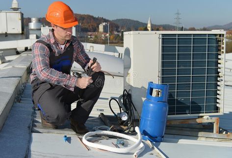 Air Conditioning Repair. Young repairman on the roof fixing air conditioning sys #Sponsored , #paid, #affiliate, #Repair, #Air, #repairman, #Young Air Conditioning Maintenance, Air Conditioner Repair, Ac Repair Services, Furnace Repair, Hvac Installation, Hvac Technician, Hvac Repair, Air Conditioning Installation, Air Conditioning Repair