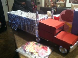 Semi truck made from boxes- great idea for decoration for Mikayah's truck themed birthday party Semi Truck Valentine Box Ideas, Semi Valentine Box Ideas, Semi Truck Valentines Boxes, Truck Valentines Boxes, Idea For Decoration, Valentine's Boxes, Truck Valentine, Diy Valentines Box, Valentine Boxes For School