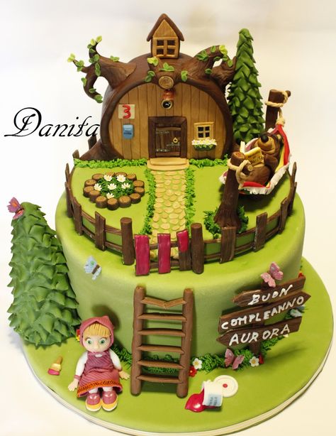 Le leccornie di Danita: Torta Masha e orso!!! Masha Cake, Dora Cake, Torte Creative, Single Layer Cakes, Woodland Cake, Food Art For Kids, 2 Birthday Cake, 3d Cakes, Masha And The Bear