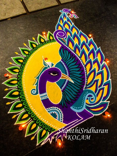 #peacock#mandala#kolam#rangoli#yellow#purple#green#round | Mandala |  Pinterest | Green, Mandalas and Purple Best Rangoli Design, Rangoli Designs For Competition, Indian Rangoli Designs, Design Rangoli, Peacock Rangoli, Rangoli Designs Photos, Rangoli Designs Simple Diwali, Easy Rangoli Designs Diwali, Rangoli Designs Latest