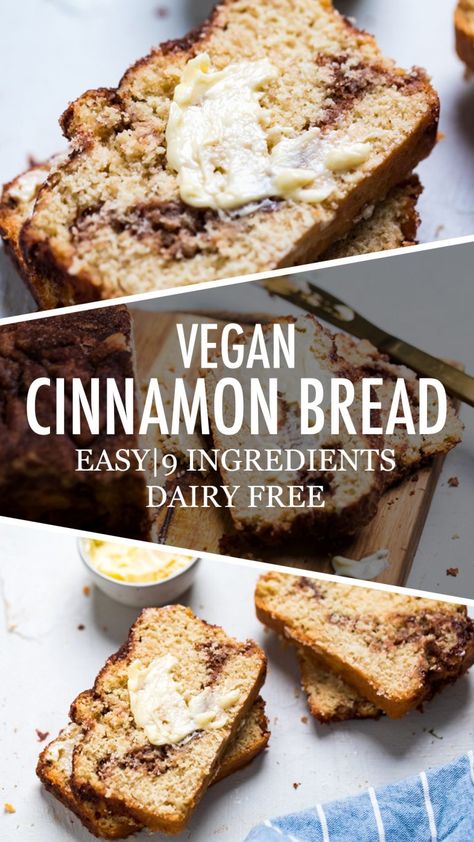 Vegan Cinnamon Quick Bread Vegan Cinnamon Bread, Cinnamon Quick Bread, Deserturi Raw Vegan, Cinnamon Bread Easy, Vegan Bread Recipe, Vegan Baking Recipes, Breakfast Easy, Dairy Free Breakfasts, Vegan Bread