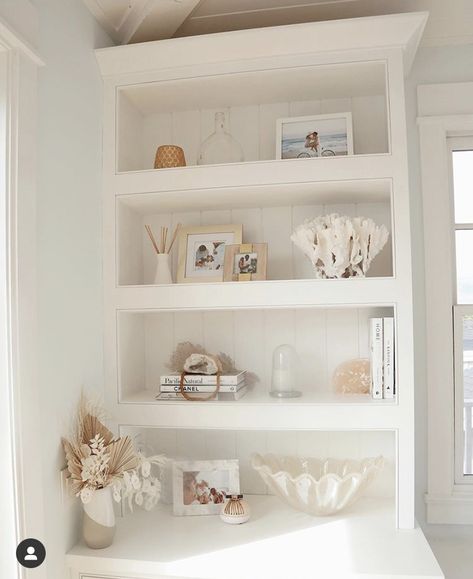 Katrina Scott Styled Shelves, Katrina Scott, Kitchen Shelf Styling, Modern Beach Decor, Shelf Decor Living Room, Dressing Room Closet, Shelves Kitchen, Coastal Room, Millennial Mom