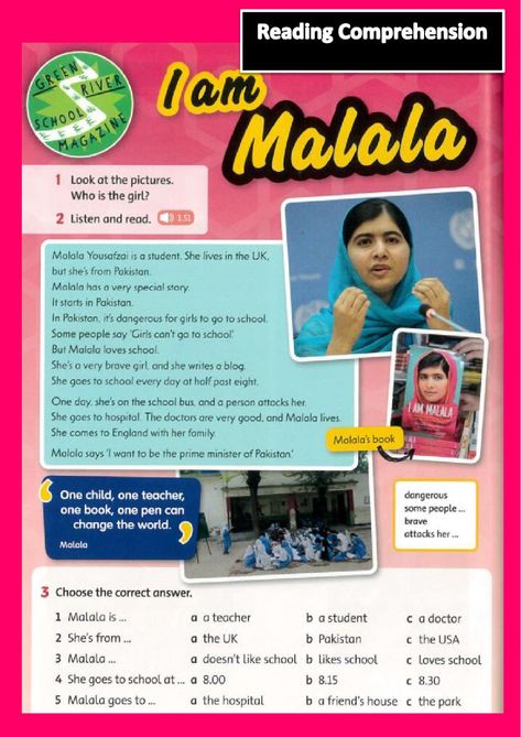 Monthly Coloring Pages, I Am Malala, Important People In History, English Activity, Esl Reading, Grammar Games, People In History, Malala Yousafzai, Work Sheet