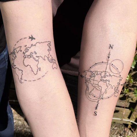 Map And Compass For Best Friends #compasstattoo #maptattoo ★ Matching and meaningful best friend tattoos to spice up your unique bond. ★ #tattooforfriends #bestfriendstattoo #friendstattoo #matchingtattoo #tattooideas #glaminati Meaningful Best Friend Tattoos, Best Friend Symbol Tattoo, Small Best Friend Tattoos, Cute Best Friend Tattoos, Happiness Tattoo, Tattoos Meaningful, Matching Best Friend Tattoos, Meaningful Symbols