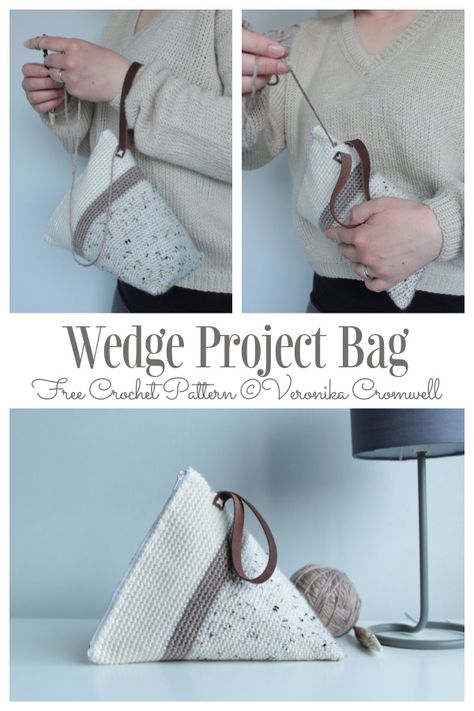 Project Bag Free Crochet Patterns & Paid - DIY Magazine Diy Yarn Holder, Crochet Yarn Holder, Crochet Storage Bag, Crochet Hook Bag, Crochet Hook Storage, Knit Coaster, Yarn Projects Crochet, Crochet Project Bag, Winter Items