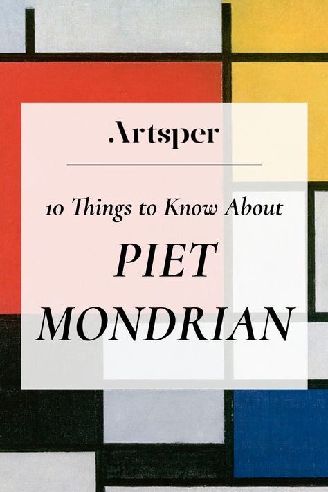 You'll no doubt recognize Piet Mondrian's iconic geometric abstraction and Cubism pieces, but how much do you know about the artist himself? Artsper has rounded up 10 facts you MUST know about Piet Mondrian. Often considered the father of abstract art, this Dutch artist transformed Modern Art as we know it. Discover the key moments in his career, his life outside of art and learn about the legacy he left behind. - Artist facts, History of art, Modern art, Piet Mondrian facts, Art history Piet Mondrian Art Lesson, Mondrian Inspired Art, Mondrian Art Projects, Piet Mondrian Artwork, Geometric Animation, Piet Mondrian Art, Mondrian Painting, Dutch Bakery, Mondrian Design