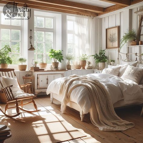 cottage bedroom decor, spring bedroom decorating ideas, cozy bedroom inspiration, cottagecore aesthetic, rustic bedroom decor, white wood paneling, lace and ruffles in bedroom decor, canopy bed styling, layered bedding and pillows, vintage bedroom decor, natural wood accents, floral wallpaper, potted plants in bedroom, cozy reading nook ideas, cottage style home decor, spring home decor trends, romantic bedroom ideas, soft lighting for bedrooms, and rustic chic bedroom decor. Charming Bedroom Ideas, Bedroom Decor White, French Cottage Bedroom, Charming Bedroom, Rustic Chic Bedroom, Vintage Bedrooms, Cottage Bedroom Decor, Layered Bedding, Cozy Cottage Bedroom