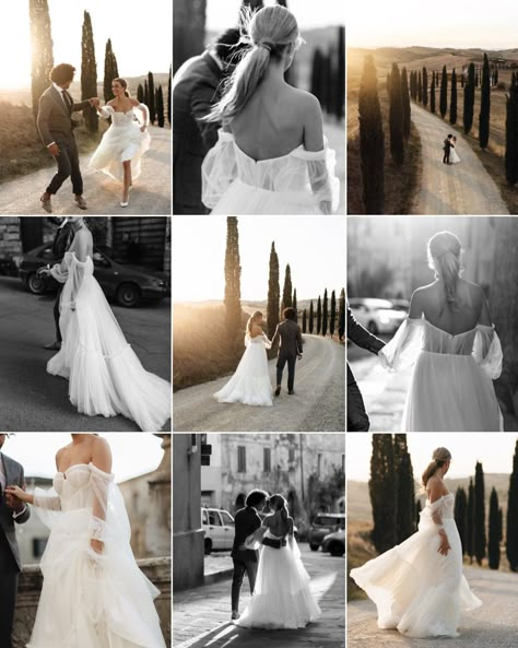 Italian Tuscan Wedding Aesthetic, Elopment Wedding Tuscany, Elopement Dress Italy, Tuscan Countryside Wedding, Tuscany Intimate Wedding, Tuscany Wedding Photoshoot, Italian Wedding Aesthetic Dress, Italian Wedding Photoshoot, Wedding Golden Hour Photos