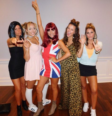 Spice Girls Outfits Halloween Costumes, Spice Girls Costume Halloween, Spice Girls Fancy Dress, Spice Girls Costume, Singers Costumes Ideas, Baby Spice Costume, Group Fancy Dress, Spice Girls Outfits, Spice Girls 90s