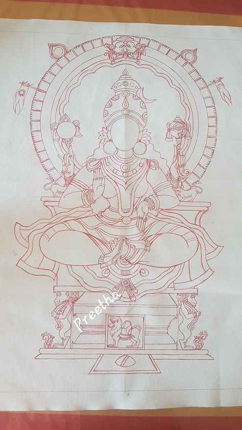 Mookambika devi red outline kerala mural painting-Preetha Mural Art Outline, Simple Kerala Mural Painting Sketch, Kerala Mural Art, Red Outline, Mural Paintings, Kerala Mural Painting, Hindu Art, Mural Painting, Mural Art