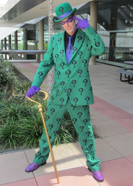 Make It Sew: The Costume Blog – Gettin' It Right With The Dark ... The Riddler Costume, Riddler Dc, Riddler Costume, Green Lantern Costume, Question Mark Symbol, Rogue Cosplay, Batman Riddler, Colour Party, Ivy Costume