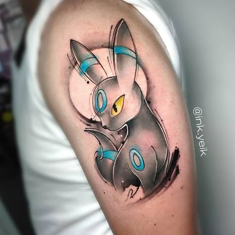 🌌 Awesome Shiny Umbreon tattoo by @ink.yeik for #pokemonday #4 Umbreon Tattoo Design, Best Pokemon Tattoos, Shiny Pokemon Tattoo, Shiny Umbreon Tattoo, Umbreon Drawing, Umbreon Tattoo Ideas, Umbreon Tattoo, Espeon Tattoo Design, Umbreon And Espeon Tattoo