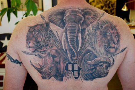 Rhino Tattoo, Africa Tattoos, Bull Elephant, Anker Tattoo, Leopard Tattoos, Octopus Tattoos, Elephant Tattoo Design, Lion Tattoo Design, Tattoo Back