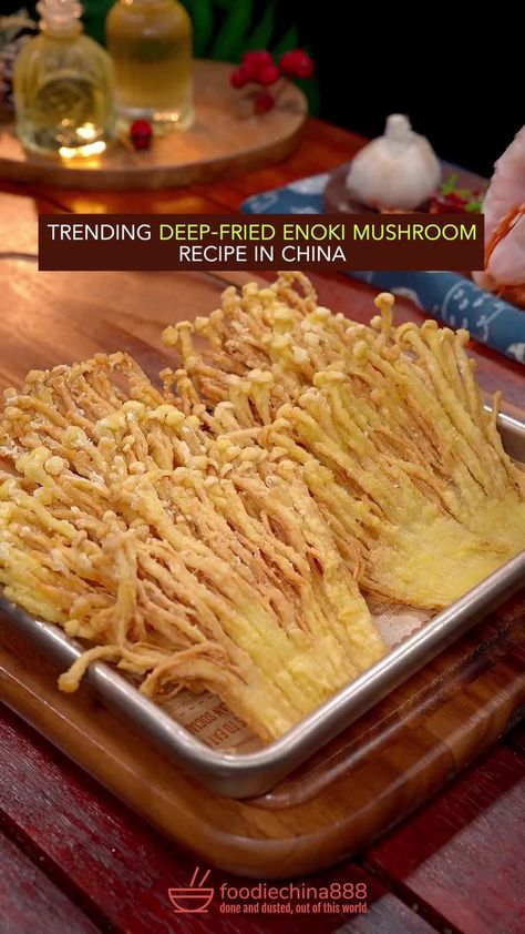 Fried Enoki Mushroom, Enoki Mushroom Recipe, Enoki Mushrooms, Food Factory, Mushroom Recipe, Mushroom Recipes, Deep Fried, Chinese Food, Stir Fry