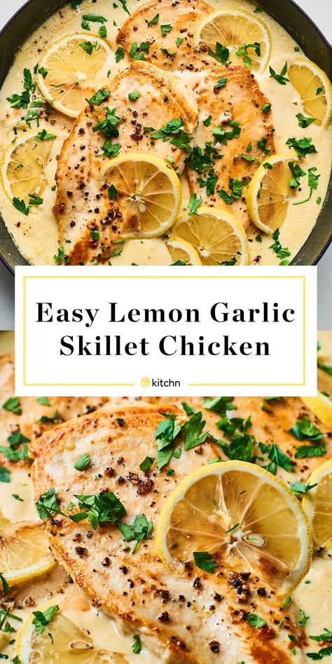 Easy Lemon Garlic Chicken | Kitchn Chicken Skillet Recipes, Lemon Garlic Chicken, Awesome Recipes, Chicken Bake, Marinated Steak, Cook Chicken Breast, Skillet Chicken, Idee Pasto Sano, Garlic Chicken