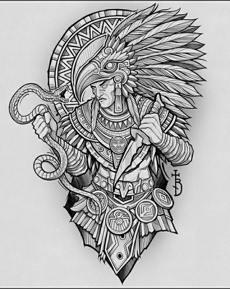 Aztec Indian Tattoo, Aztec Mythology Tattoos, Aztec Warrior Tattoo Stencil, Ancient Aztec Art, Aztec Warrior Tattoo Designs, Aztec Tattoo Designs For Men, Aztec Art Tattoo, King Tut Tattoo, Aztec Tattoo Mexican