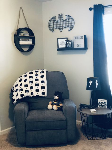 Batman Nursery Baby Boy, Batman Nursery, Batman Room, Black And White Nursery, Nursery Idea, Future Son, Baby Batman, Spiderman Theme, Batman Birthday