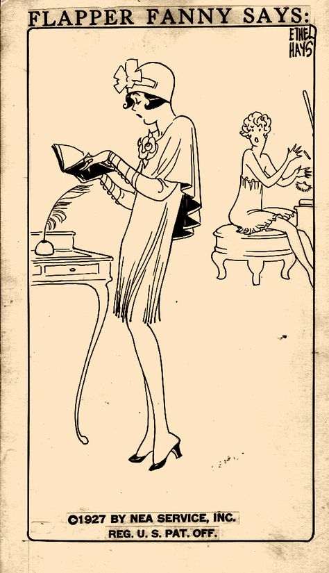 Flapper Fanny by Ethel Hays, 1927 “A flapper’s diary is just a scrap book.” Flapper Fanny, Modern Flapper, Mabel Normand, Anniversary Art, Cartoon Strip, Wonder Women, Old Comics, San Diego Comic Con, Art Deco Era