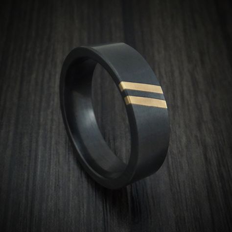 Black Zirconium Ring with Double Angled 14K Gold Inlays Custom Made Unique Wedding Bands For Him, Mens Wedding Rings Black, Zirconium Ring, Black Zirconium Ring, Wedding Ring For Him, Wedding Bands For Him, Body Accessories, Glamour Nails, Black Wedding Rings