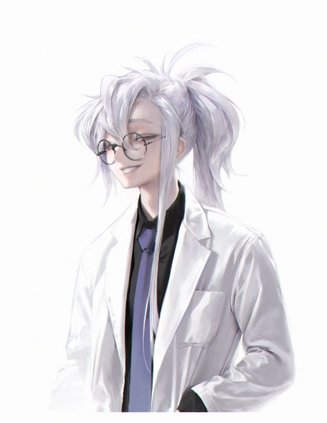 Cyberpunk Scientist, White Haired Female Character Art, Scientist Oc Art, Scientist Character Design, White Hair Anime Guy, Crazy Scientist, Tomboy Art, Male Doctor, Women Scientists