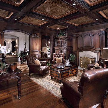 Old World Tuscan Design, Traditional Home Office, Tuscan Design, False Ceiling Design, Style At Home, Home Library, Home Office Design, Ceiling Design, Home Fashion