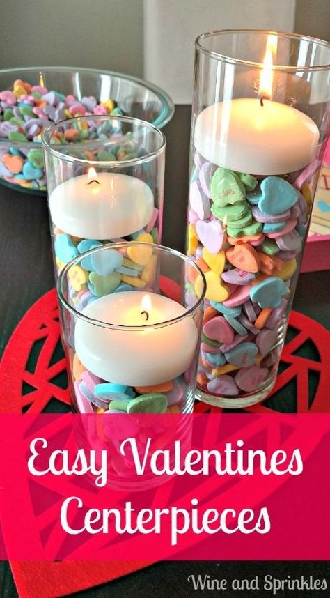 DIY Candy Heart Valentines Centerpieces! Valentine's Centerpieces, Candy Heart Valentines, Valentines Tea Party, Saint Valentin Diy, Valentines Bricolage, Valentine Tea, Valentine Centerpieces, Valentines Baby Shower, Easy Valentines